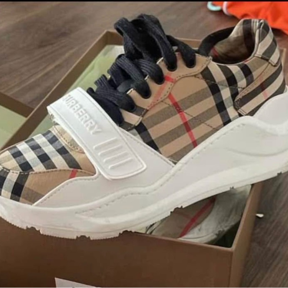 Burberry Plaid Sneakers with White Accents